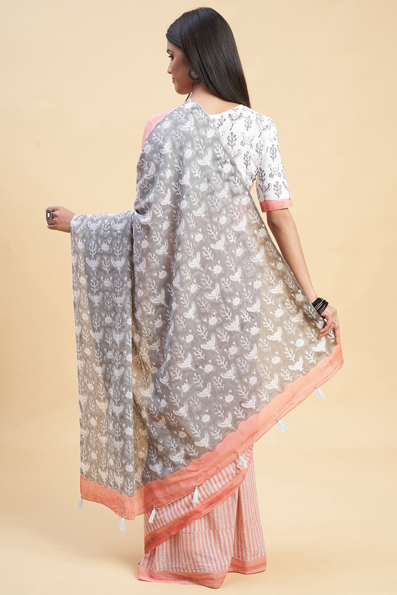 " Azalia Yellow" HANDBLOCK PRINT MUL COTTON SAREE - SootiSyahi