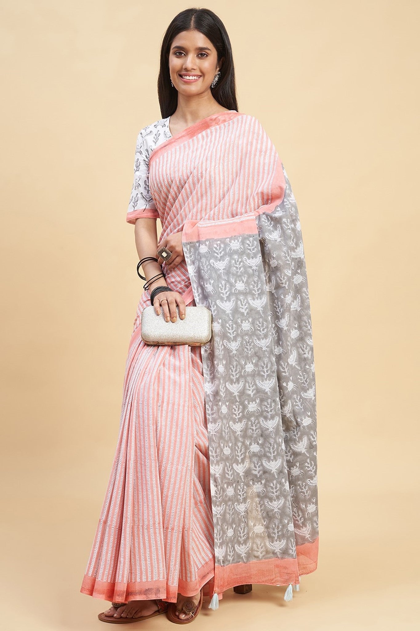 " Azalia Yellow" HANDBLOCK PRINT MUL COTTON SAREE - SootiSyahi