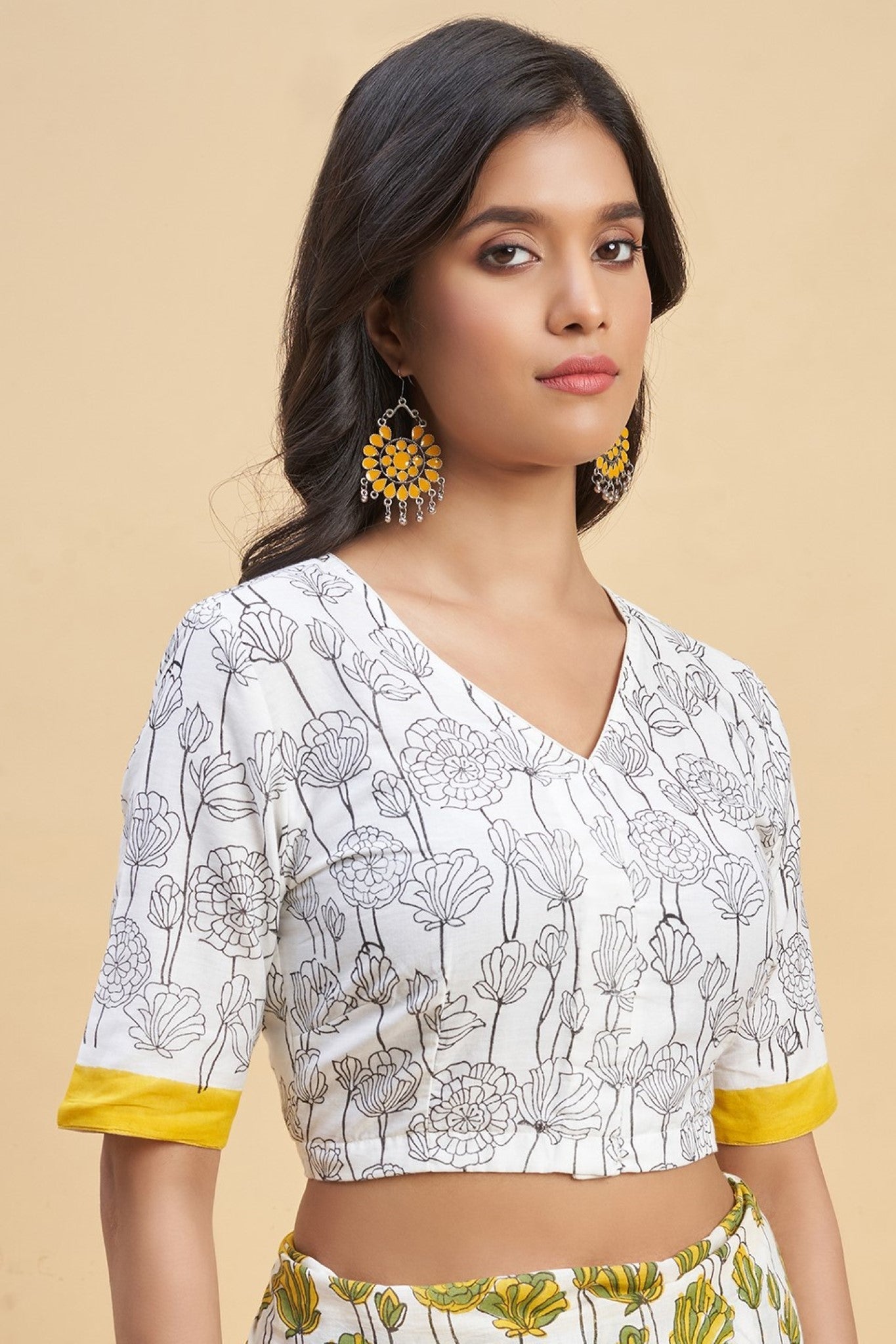 " Azalia Yellow" HANDBLOCK PRINT MUL COTTON SAREE - SootiSyahi