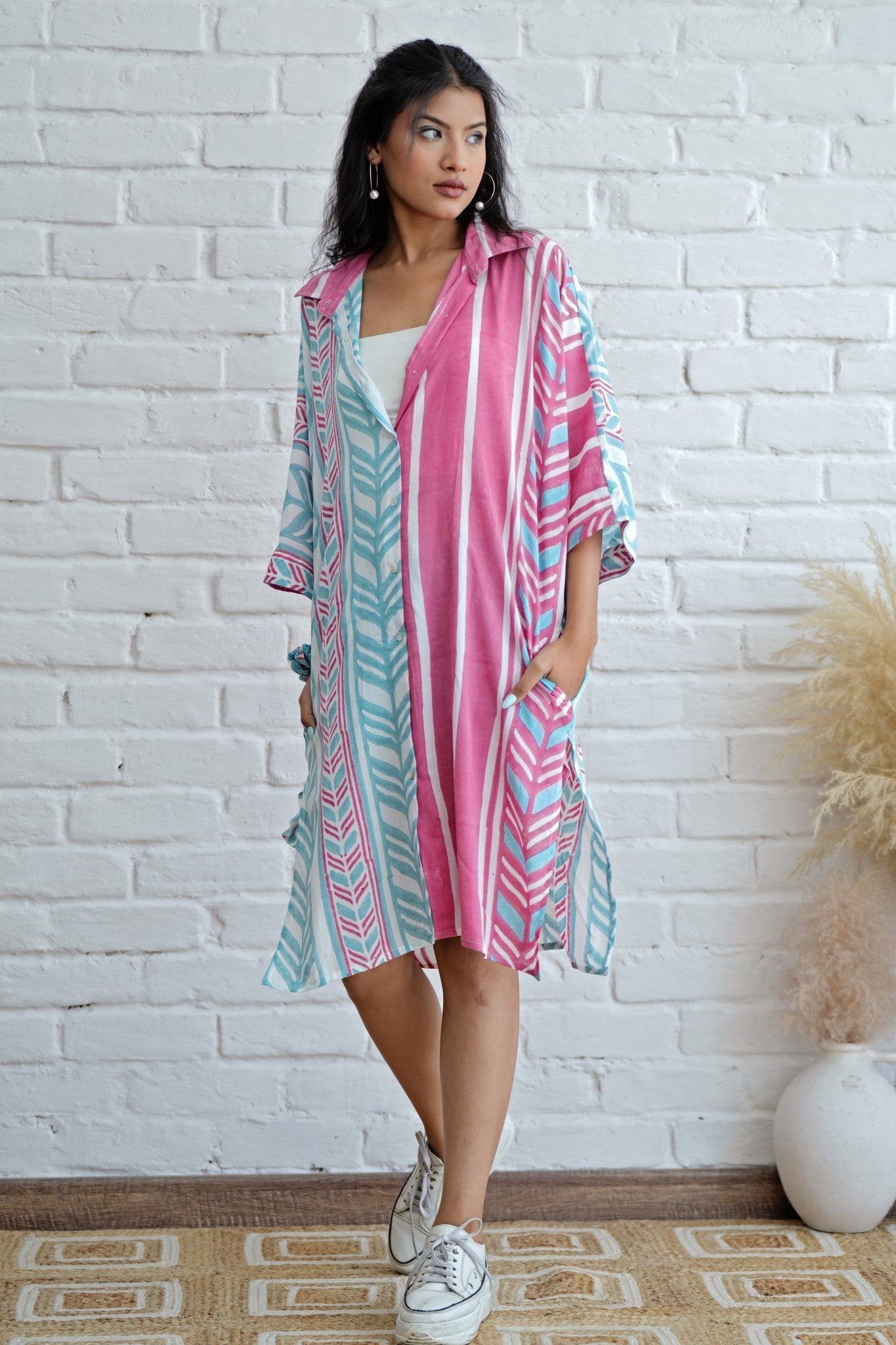 Barbie in Pink Hand Block Printed Oversize Shirt - SootiSyahi