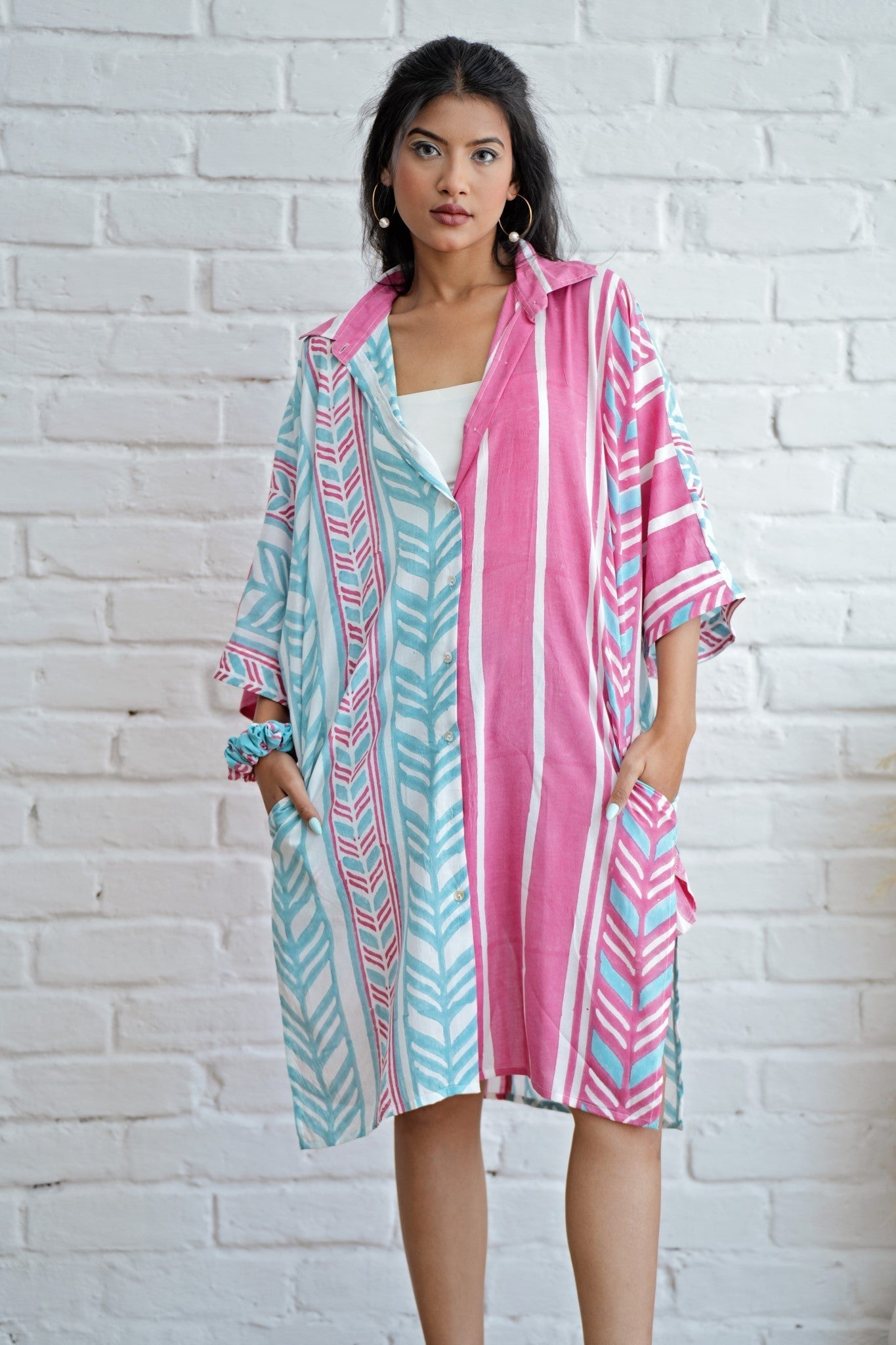 Barbie in Pink Hand Block Printed Oversize Shirt - SootiSyahi