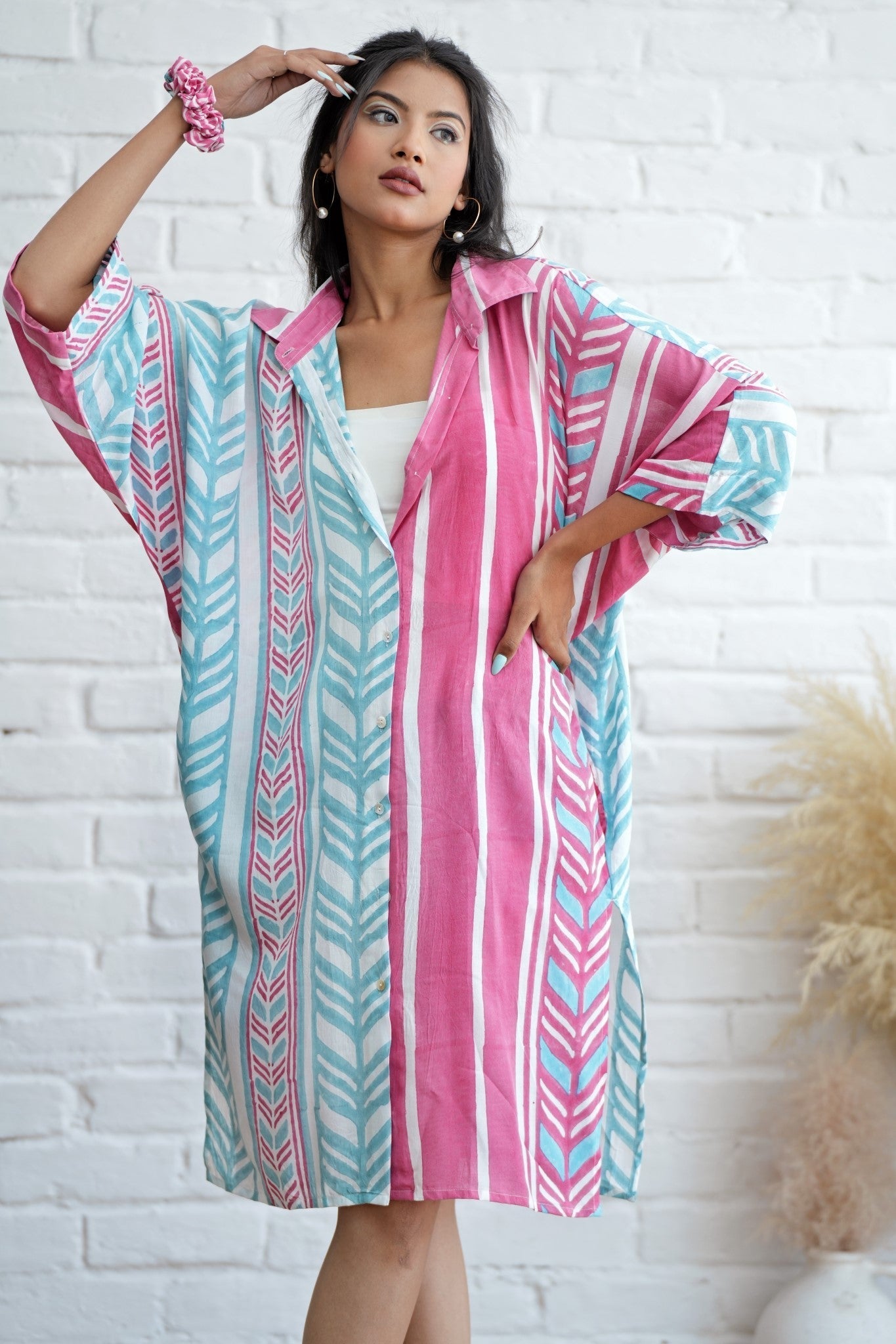 Barbie in Pink Hand Block Printed Oversize Shirt - SootiSyahi