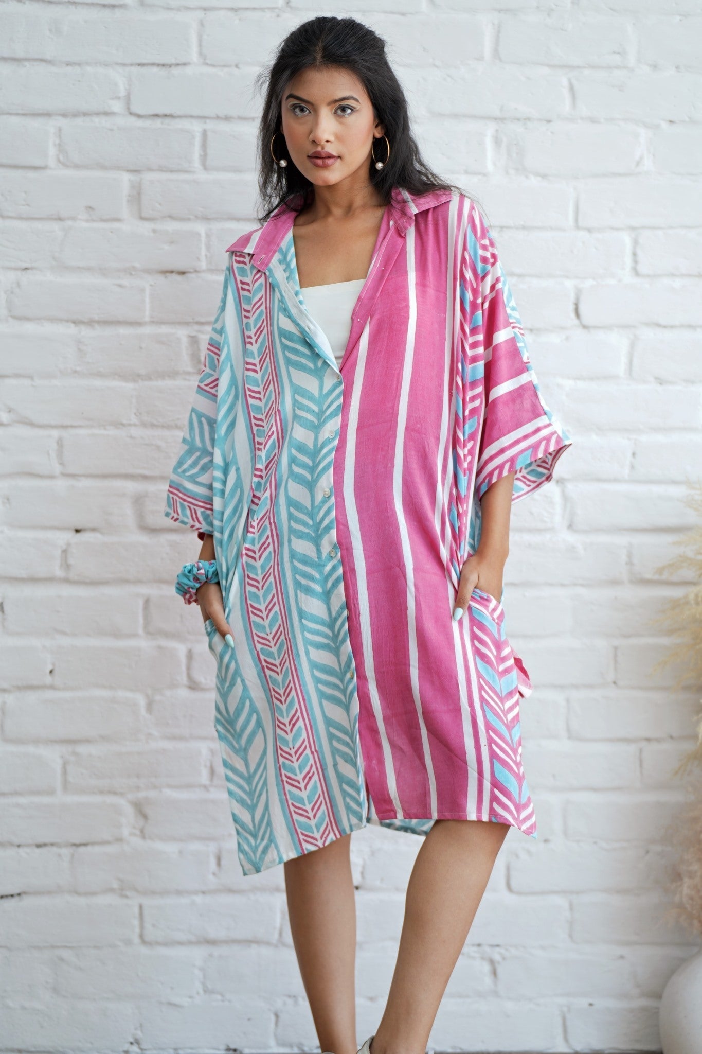 Barbie in Pink Hand Block Printed Oversize Shirt - SootiSyahi