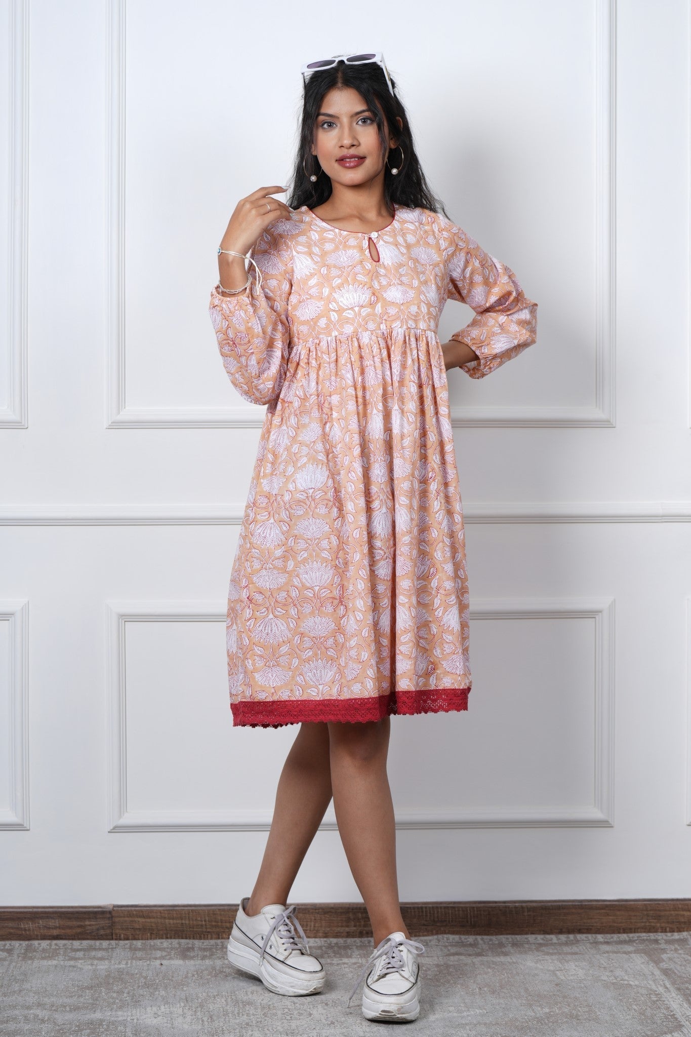 Bliss Peach Hand Block Printed Dress - SootiSyahi