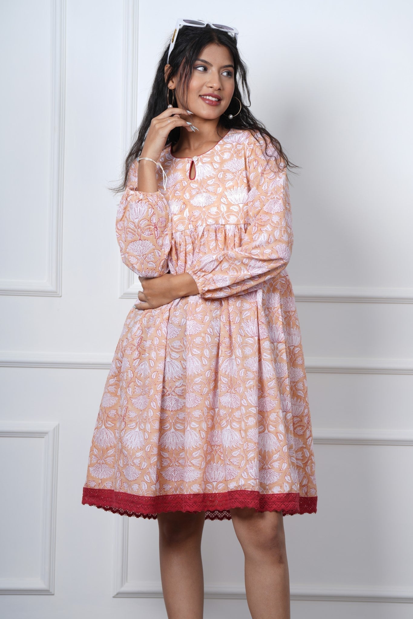Bliss Peach Hand Block Printed Dress - SootiSyahi
