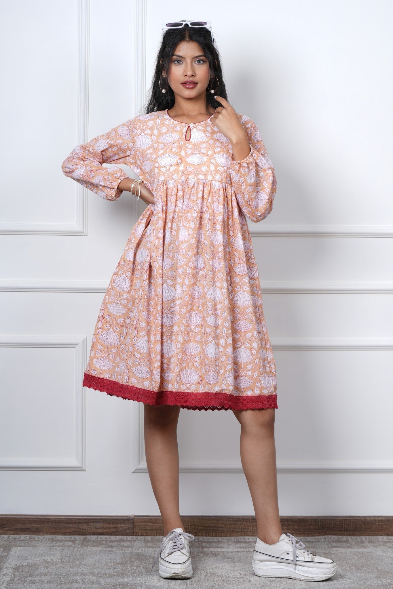 Bliss Peach Hand Block Printed Dress - SootiSyahi