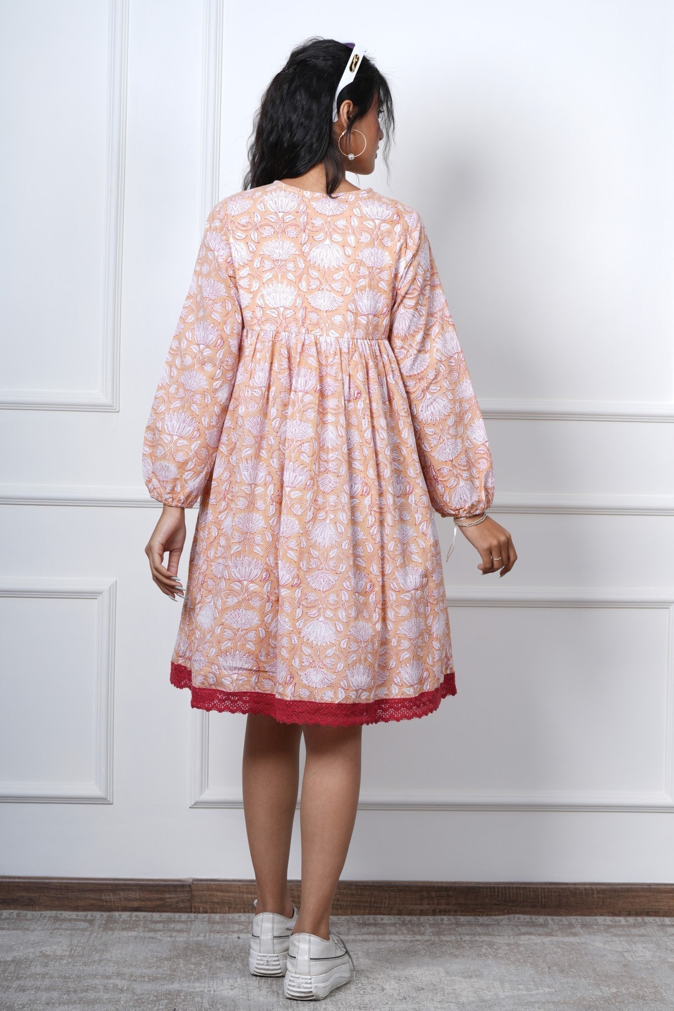Bliss Peach Hand Block Printed Dress - SootiSyahi