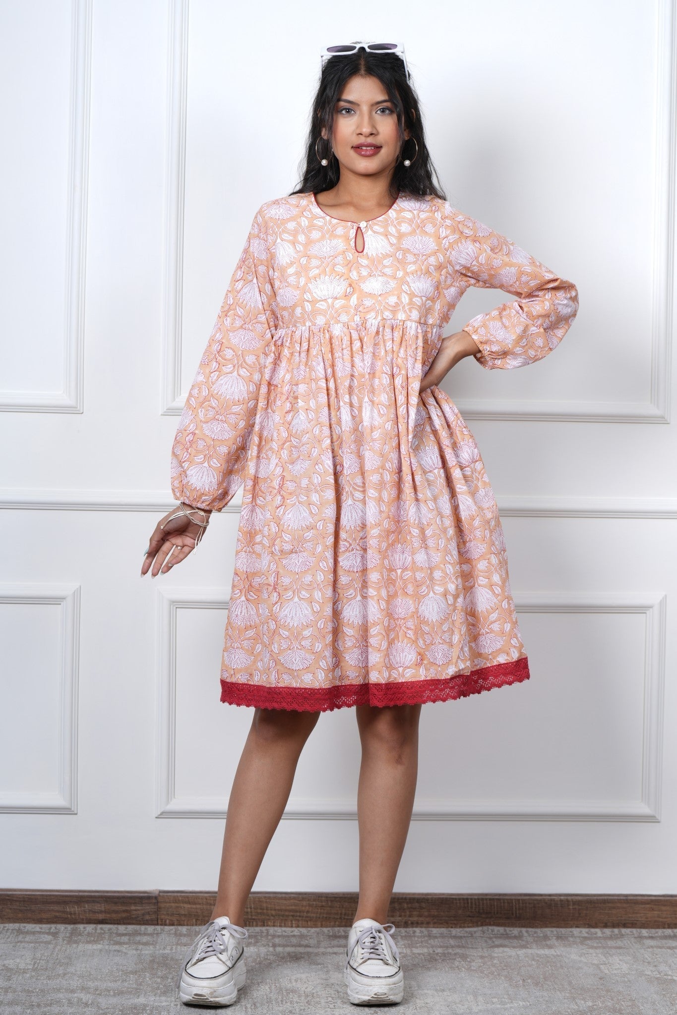 Bliss Peach Hand Block Printed Dress - SootiSyahi