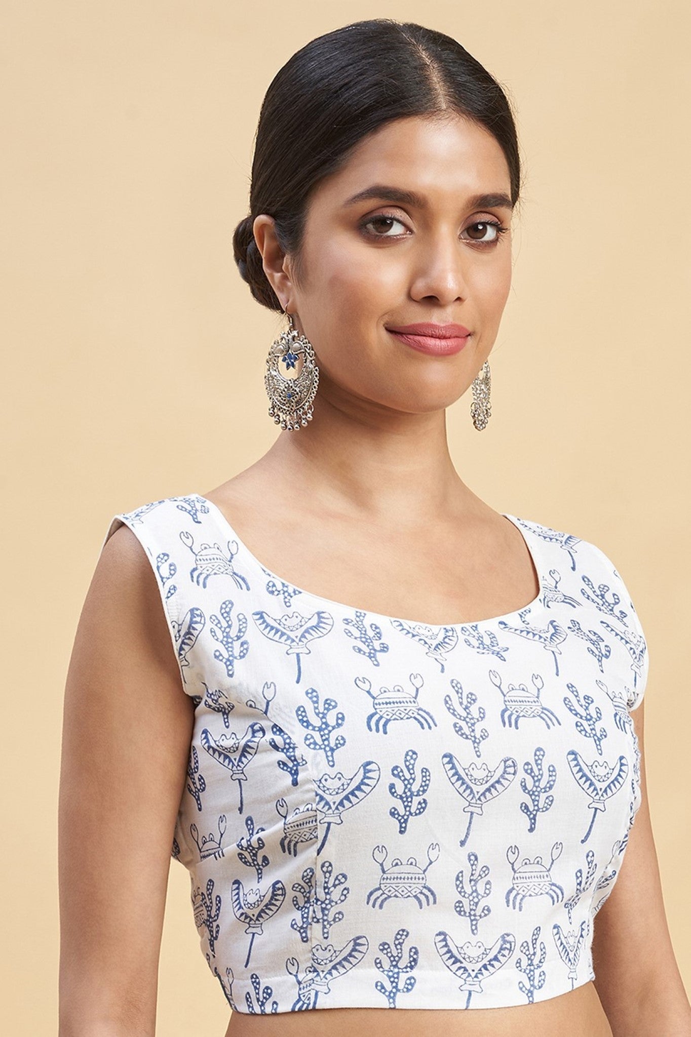 "Blue Crabs" HANDBLOCK PRINT MUL COTTON SAREE - SootiSyahi