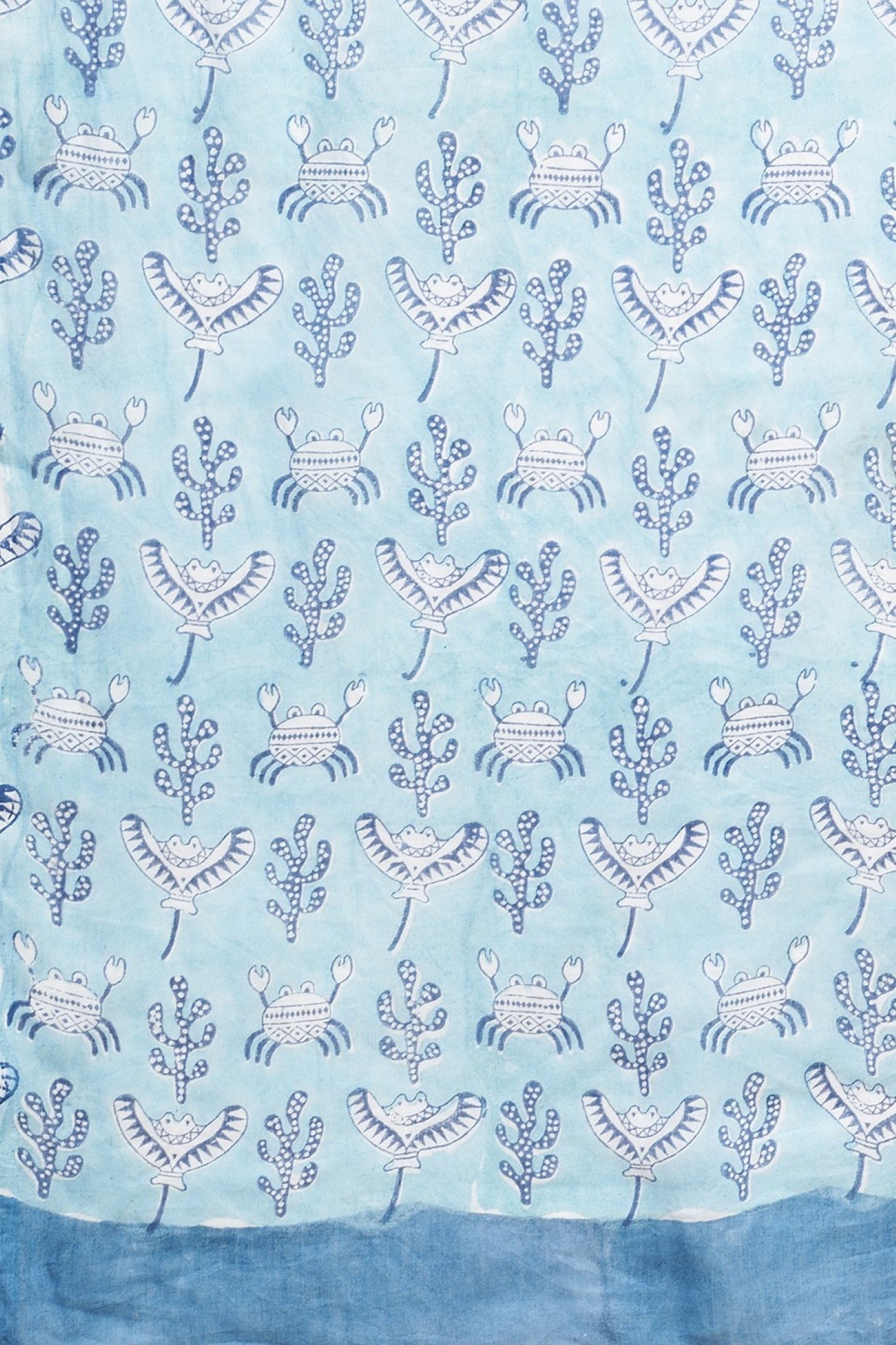 "Blue Crabs" HANDBLOCK PRINT MUL COTTON SAREE - SootiSyahi