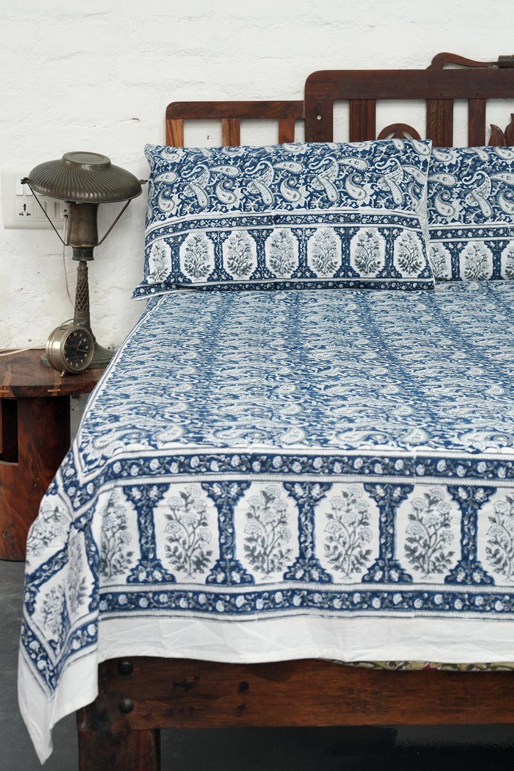 Blue Mist Hand-Block Printed Bedsheet - SootiSyahi