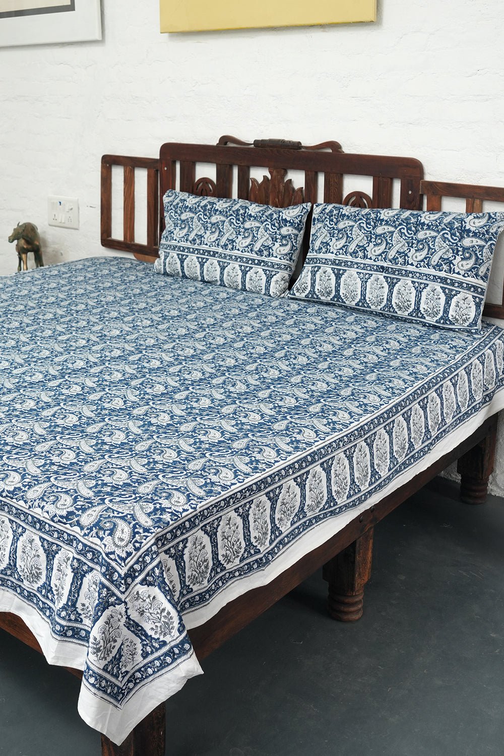 Blue Mist Hand-Block Printed Bedsheet - SootiSyahi