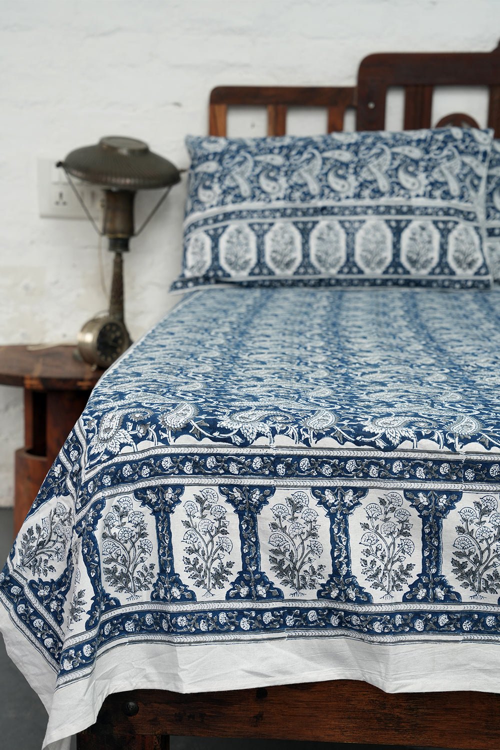 Blue Mist Hand-Block Printed Bedsheet - SootiSyahi