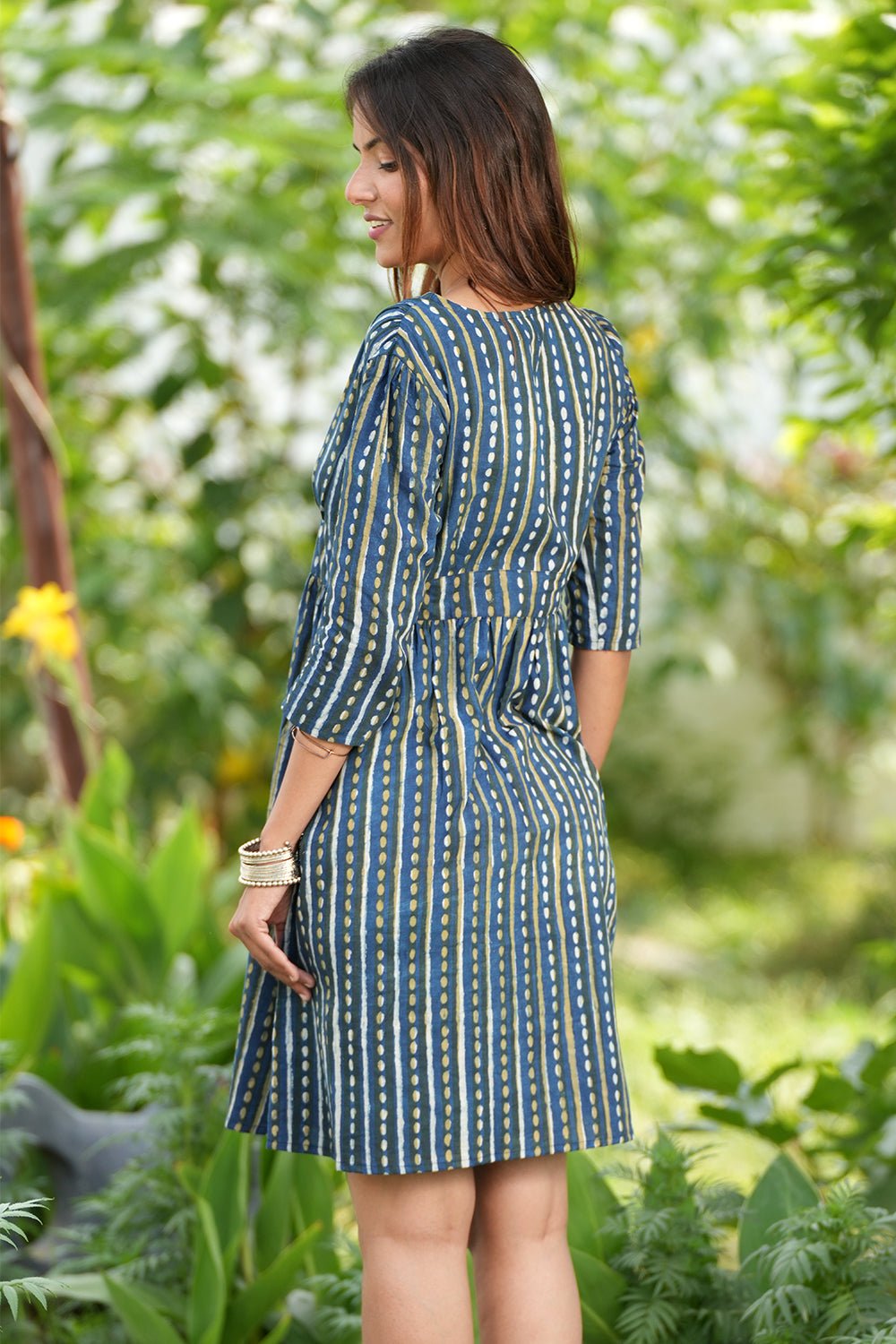 Blue Moonbeam Handblock Printed Cotton Dress - SootiSyahi