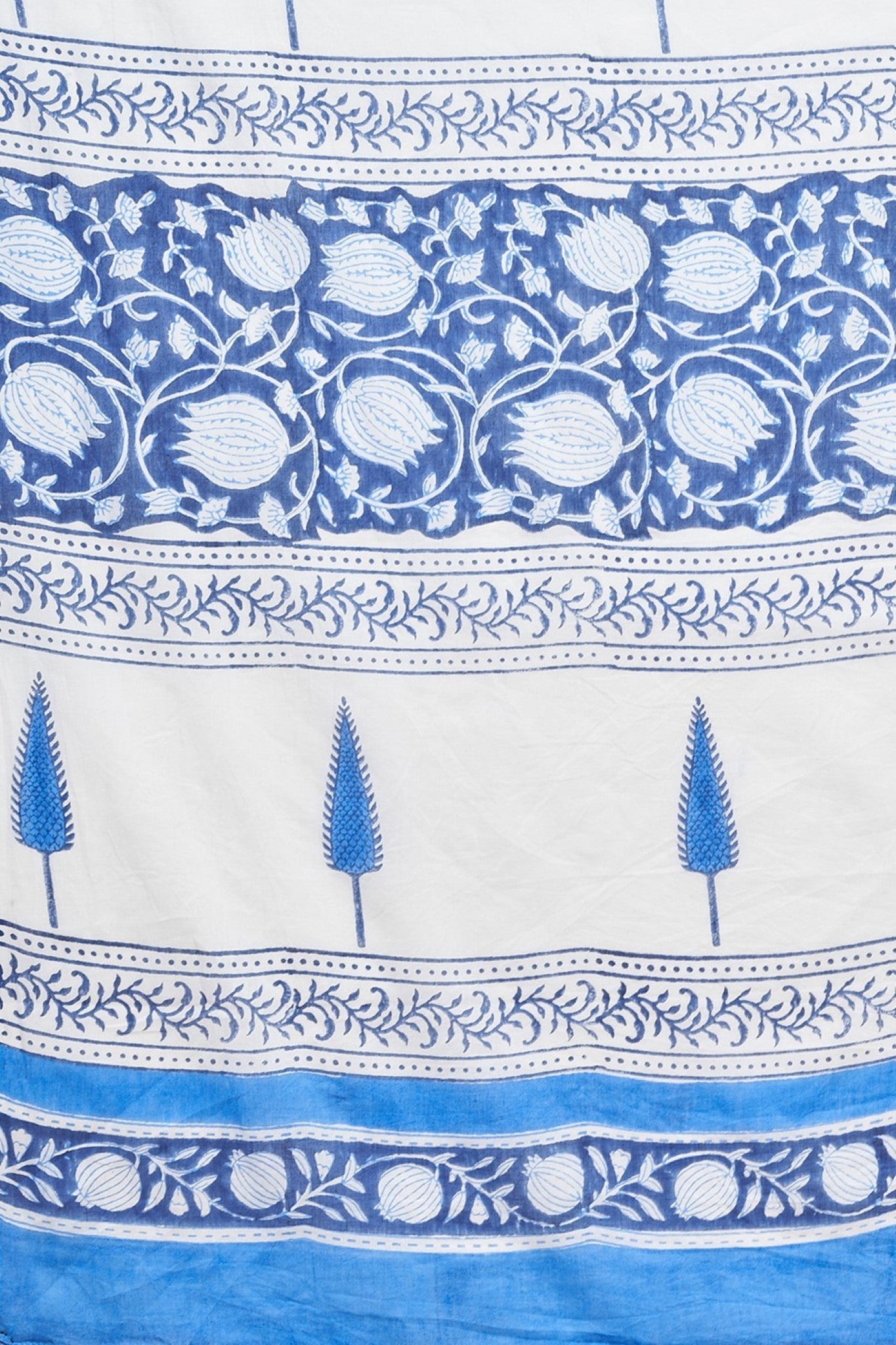 "Botanical Blue'' Block Printed Cotton Saree - SootiSyahi