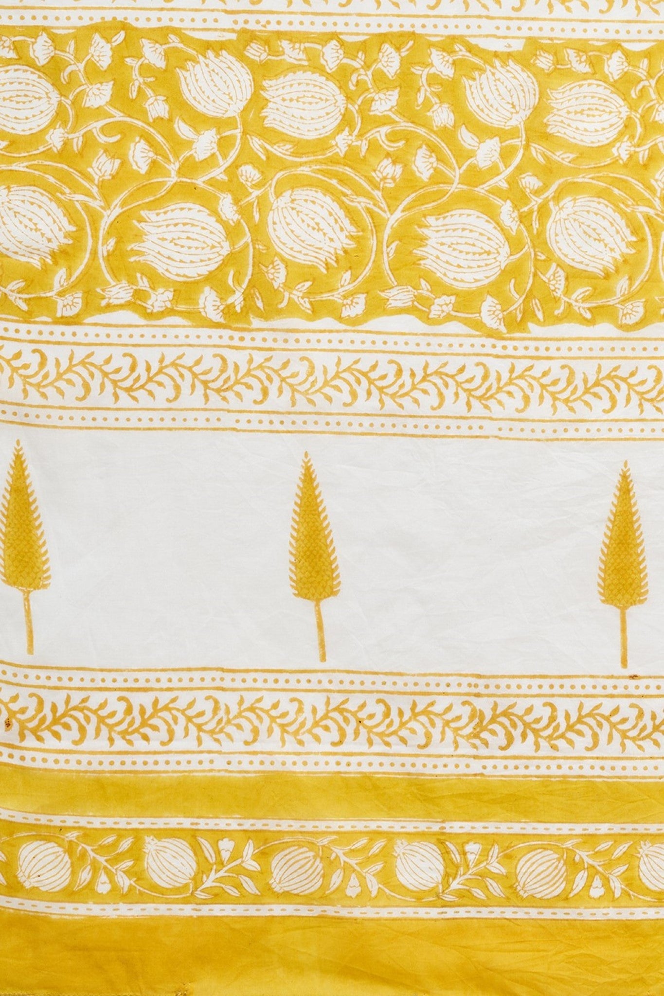 "Botanical Yellow'' Block Printed Cotton Saree - SootiSyahi