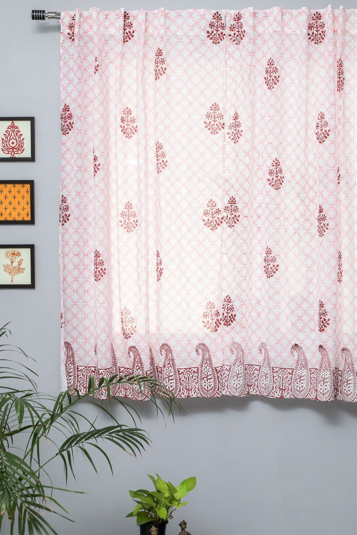 'Bunz’s Red Bangles' Handblock Printed Cotton Window Curtain - SootiSyahi