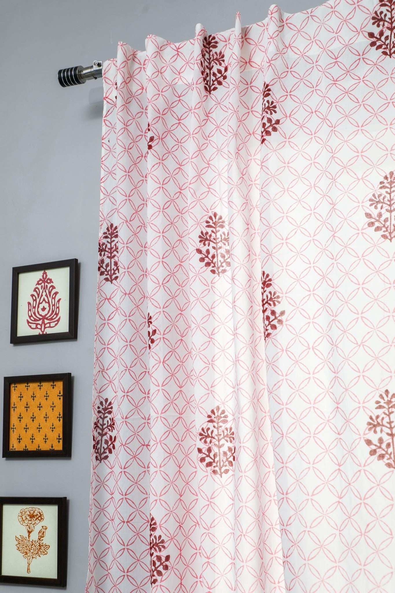 'Bunz’s Red Bangles' Handblock Printed Cotton Window Curtain - SootiSyahi