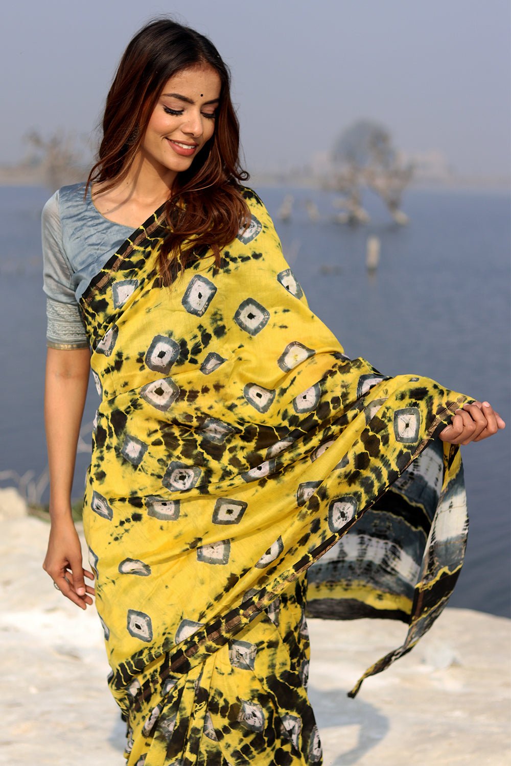 "Buttercup Bliss" Bandhni Chanderi Saree - SootiSyahi
