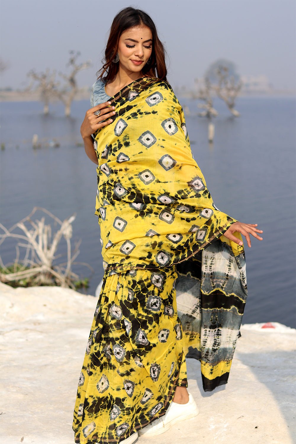 "Buttercup Bliss" Bandhni Chanderi Saree - SootiSyahi