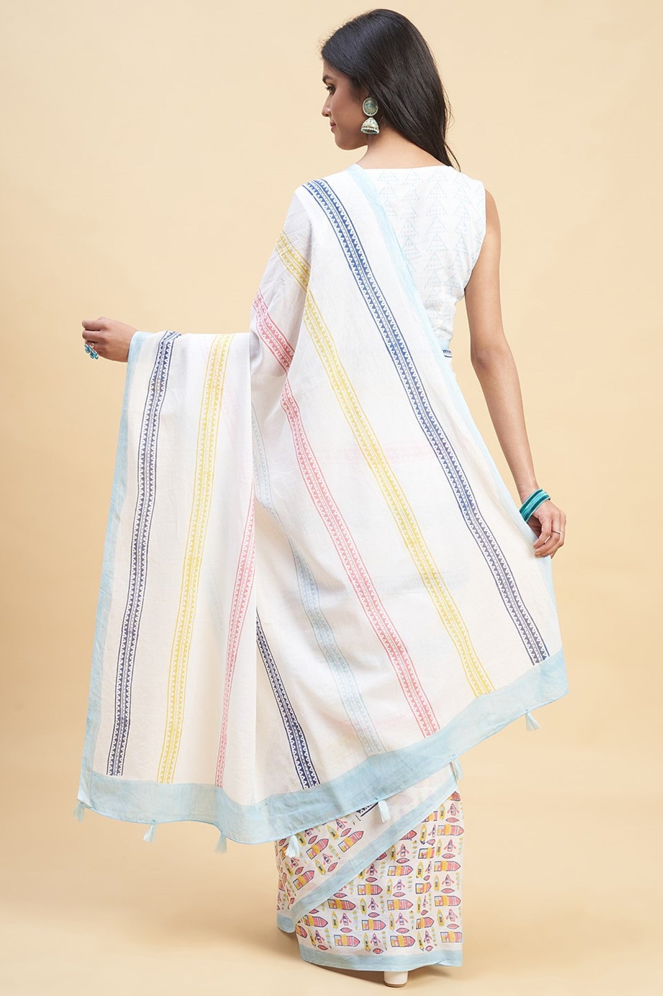 "California Orange" HANDBLOCK PRINT MUL COTTON SAREE - SootiSyahi