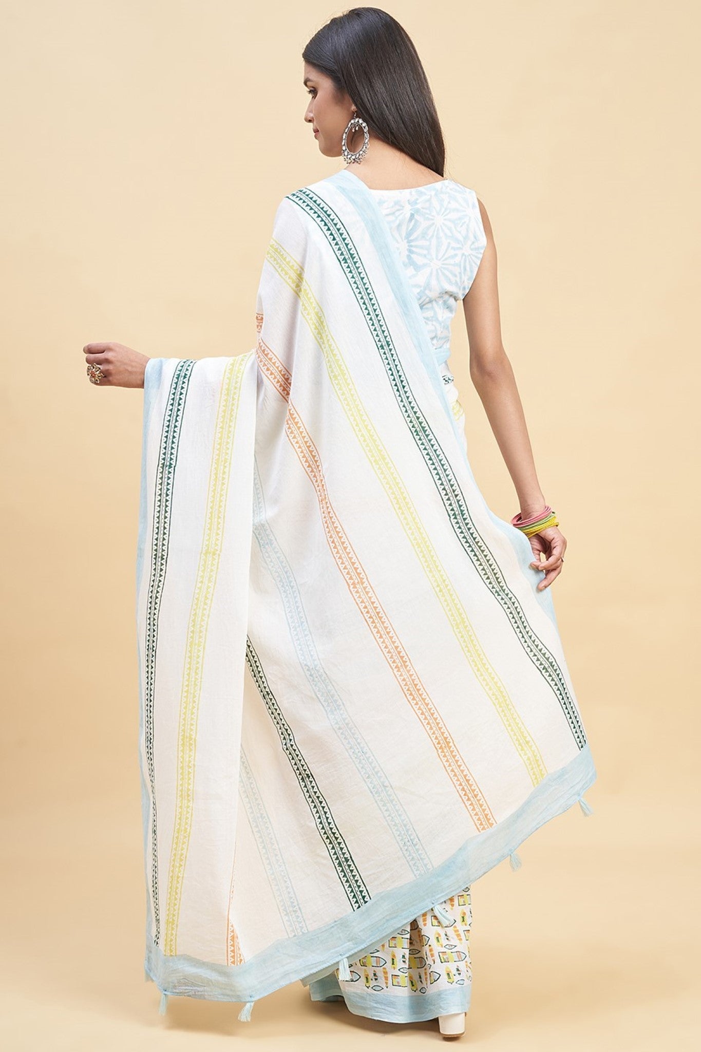 "California Sky Blue" HANDBLOCK PRINT MUL COTTON SAREE - SootiSyahi