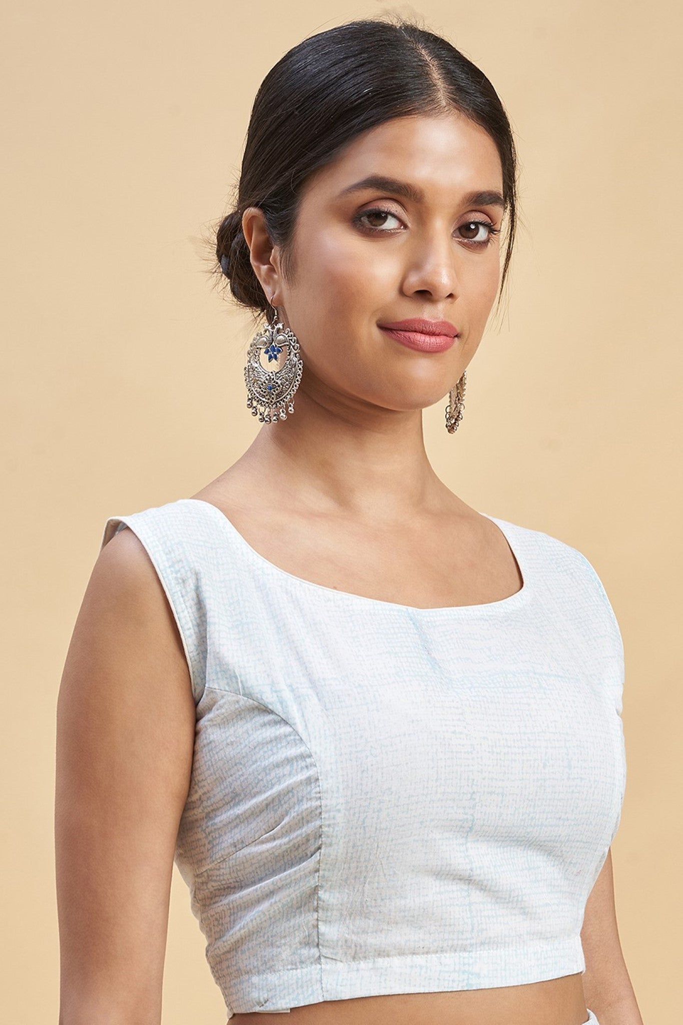 " Candy Blue stripes'' Block Printed Cotton Saree - SootiSyahi