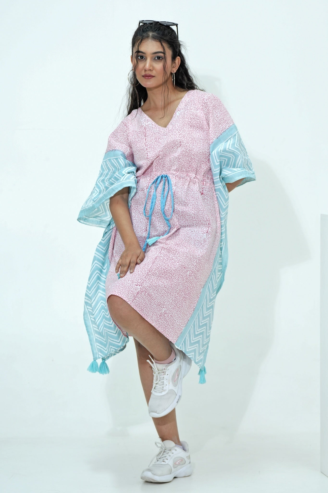 Candy floss Hand Block Printed Kaftan - SootiSyahi