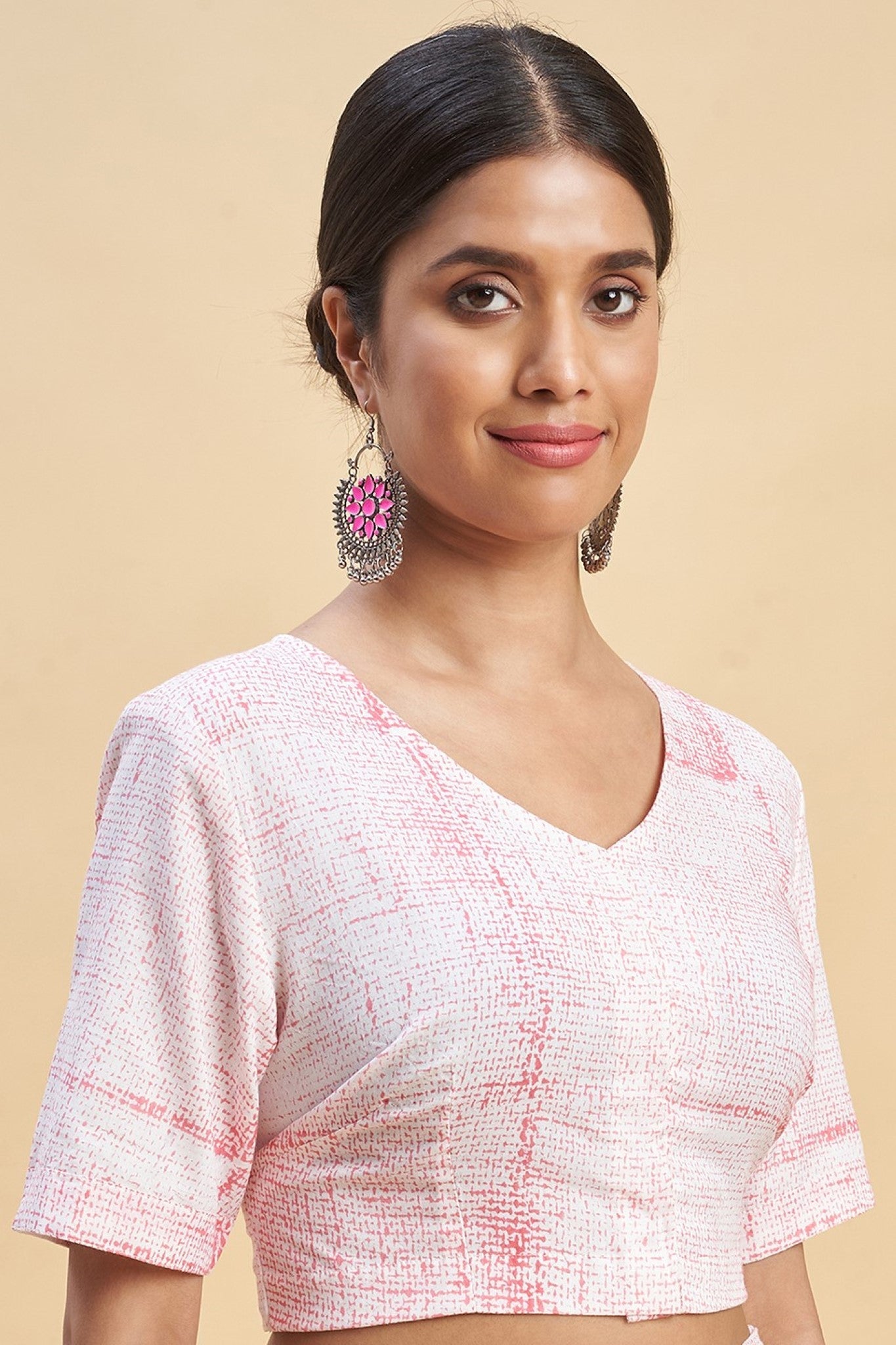 " Candy Pink stripes'' Block Printed Cotton Saree - SootiSyahi