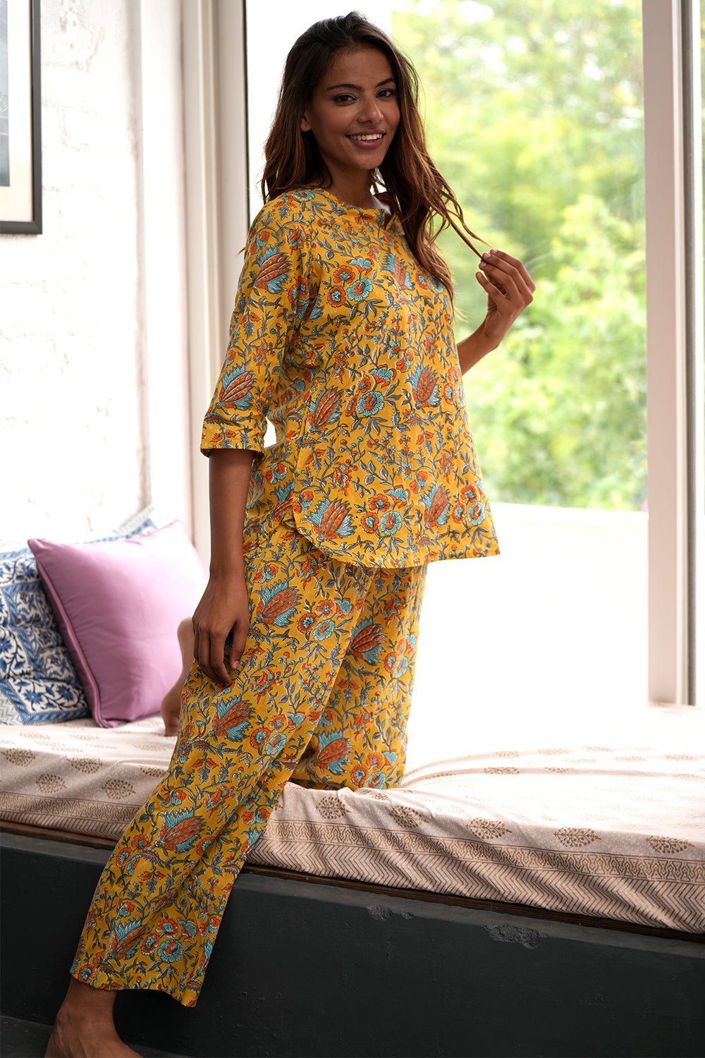Citrine Charm Block Printed Night suit - SootiSyahi