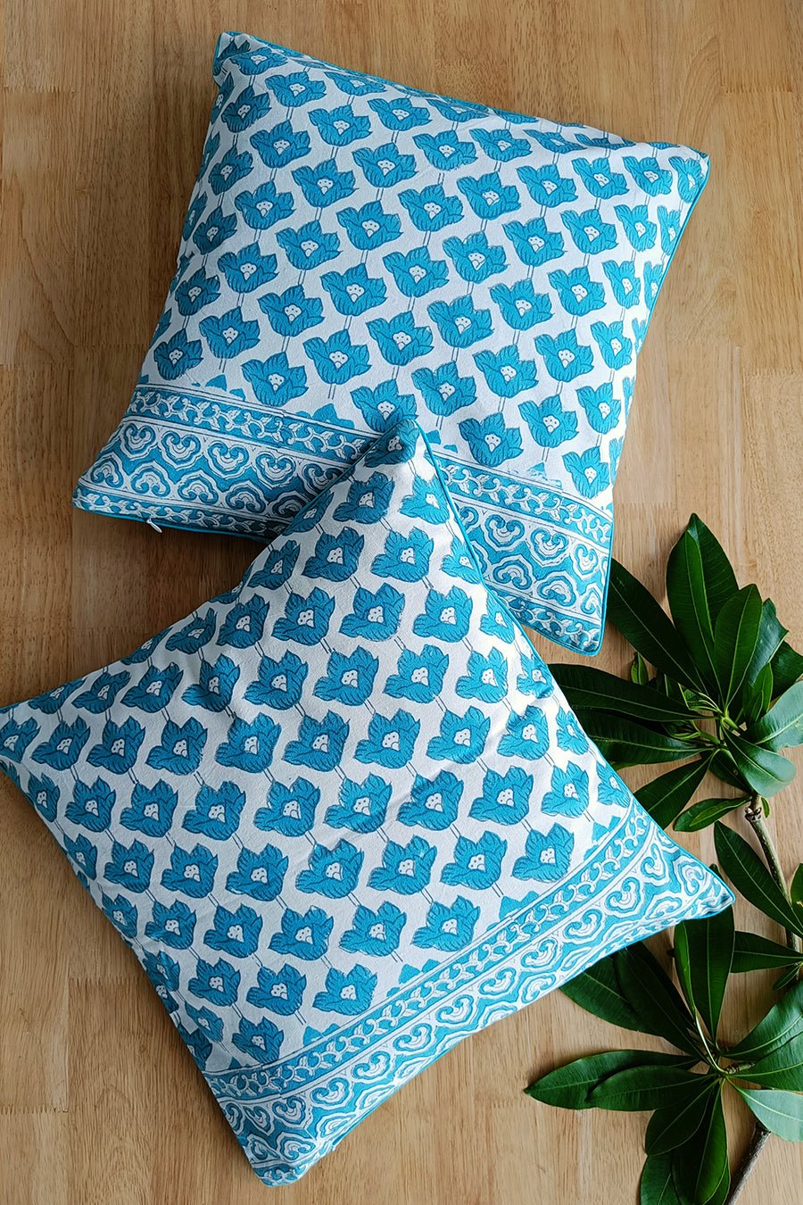 'Classic Consorts'Hand Printed Cotton Cushion Set Of Two - SootiSyahi
