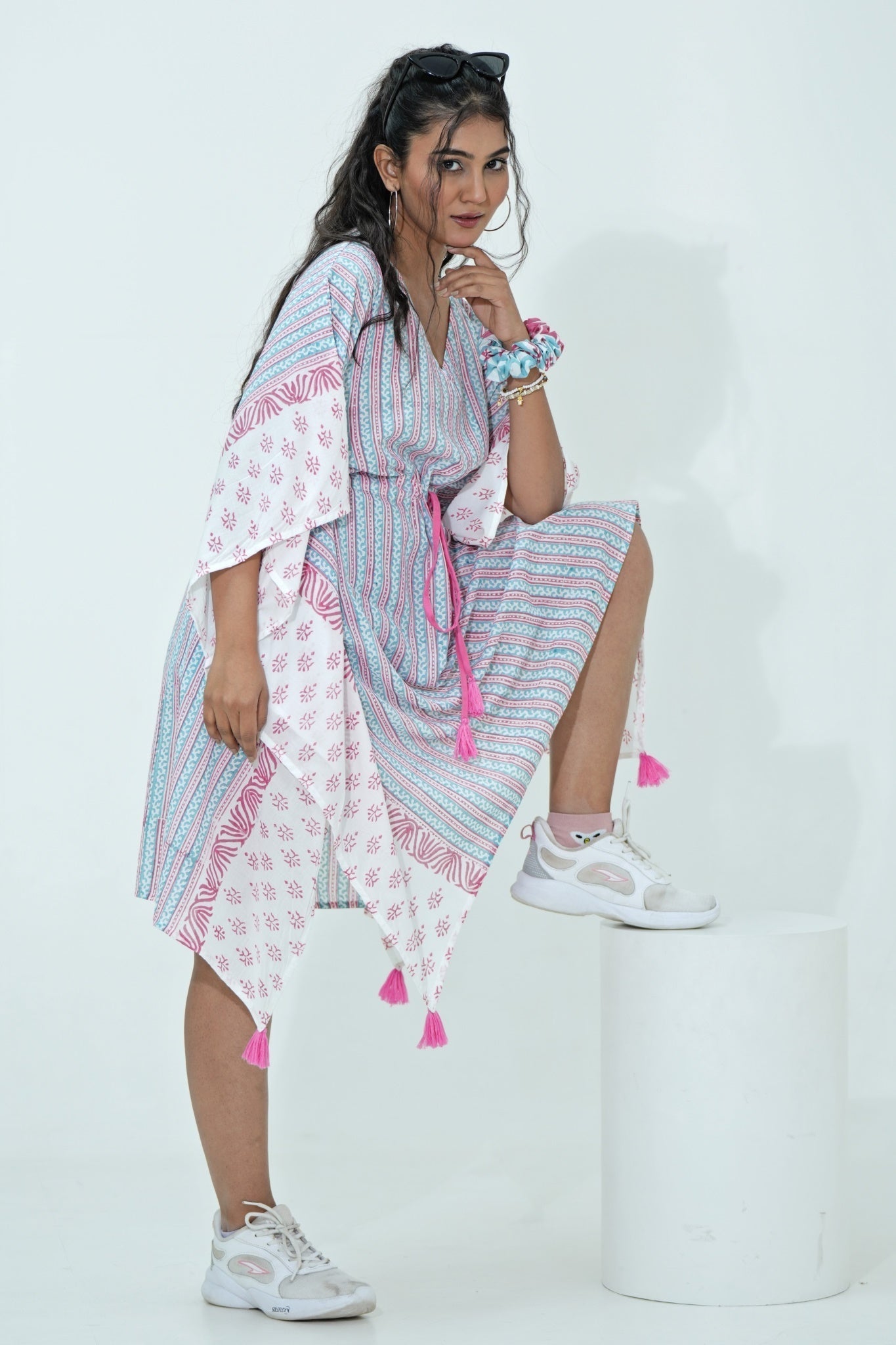 Cotton Candy Hand Block Printed Kaftan - SootiSyahi