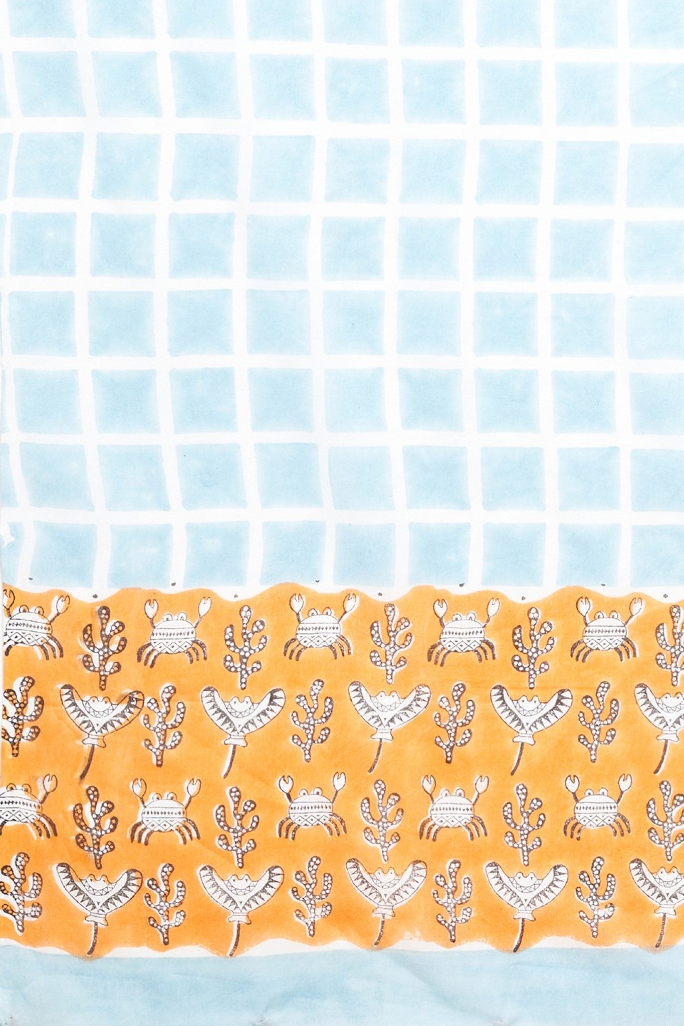 "Crab In Orange" HANDBLOCK PRINT MUL COTTON SAREE - SootiSyahi