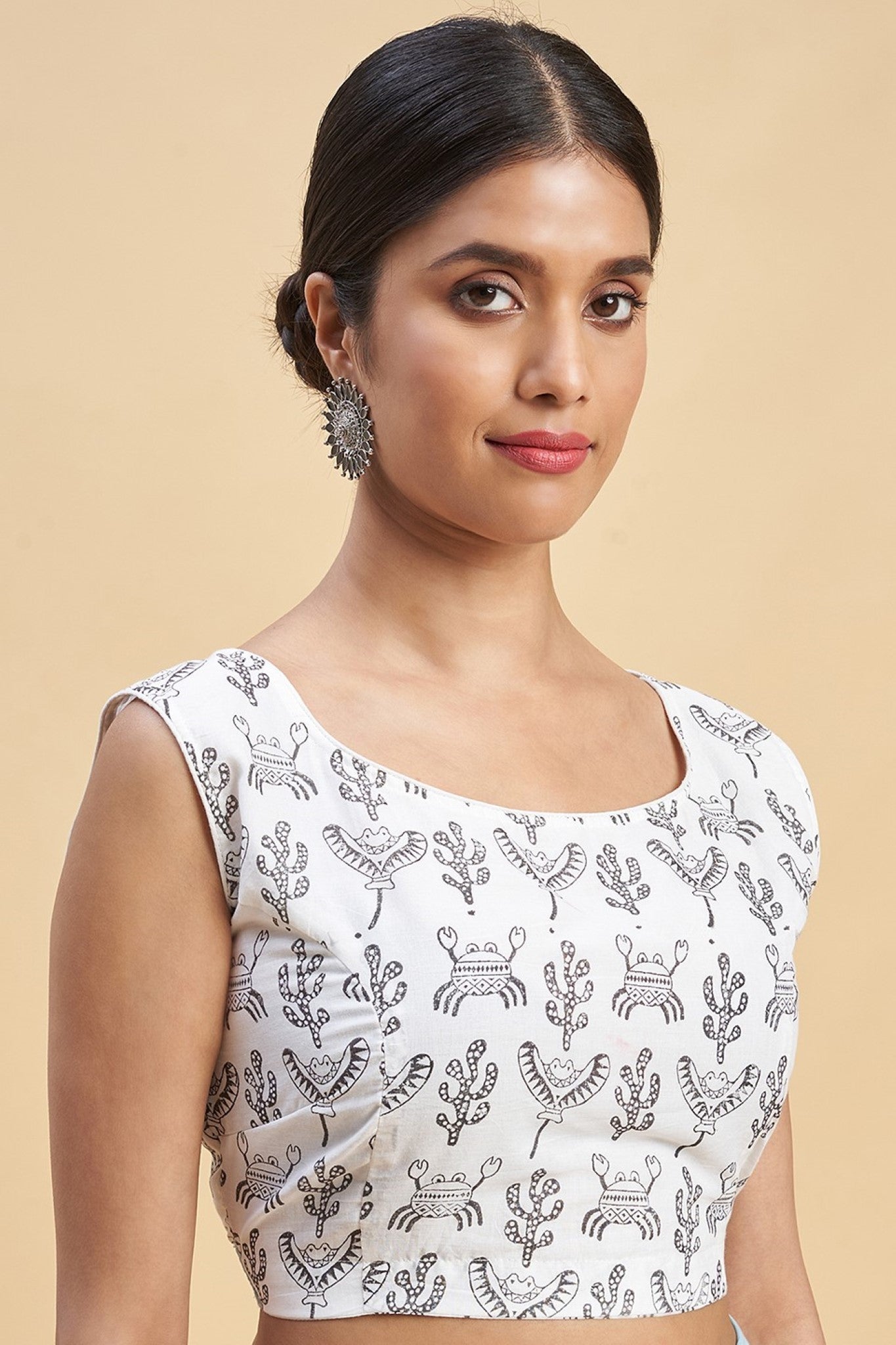 "Crab In Orange" HANDBLOCK PRINT MUL COTTON SAREE - SootiSyahi