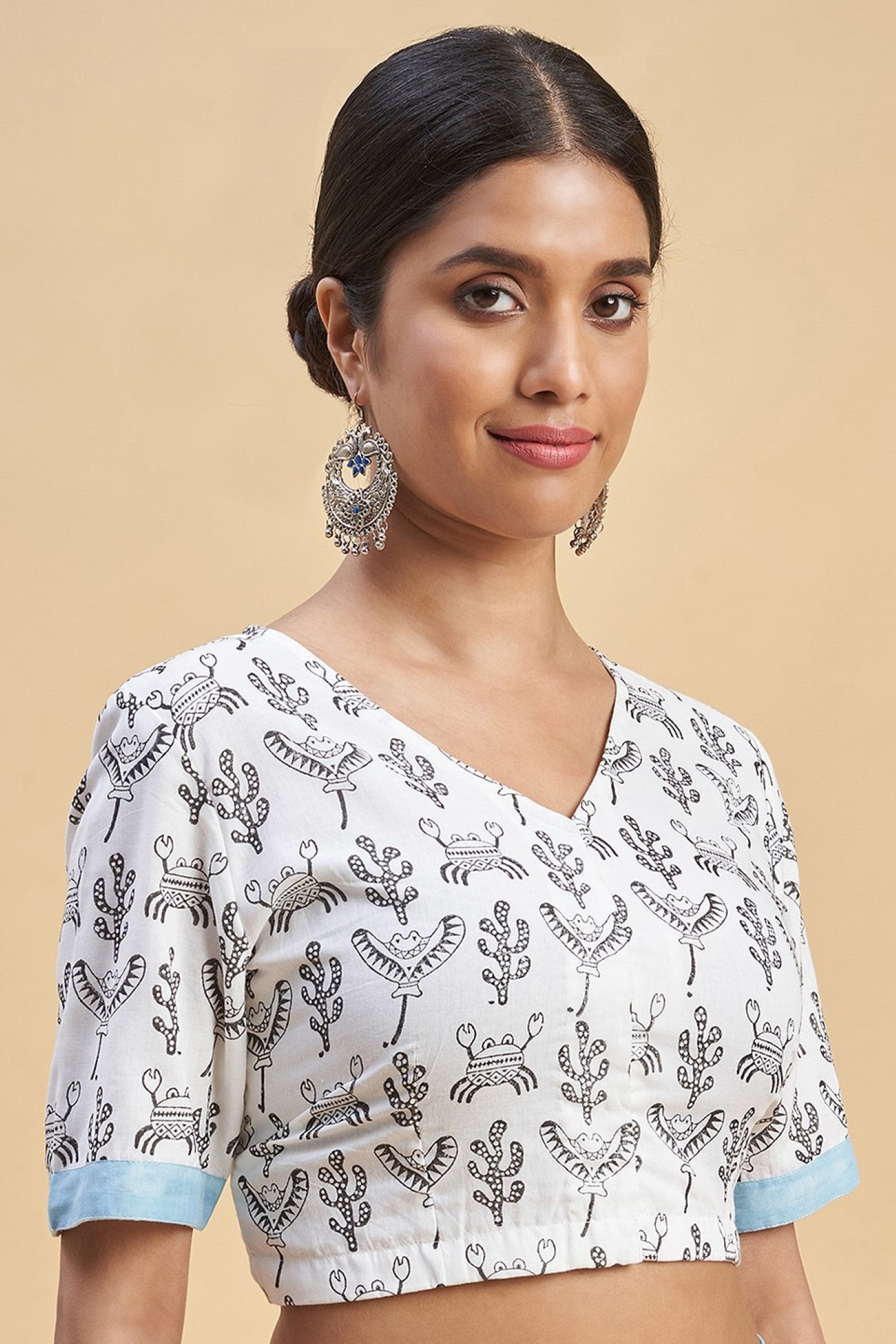 "Crab In Pink'' Block Printed Cotton Saree - SootiSyahi