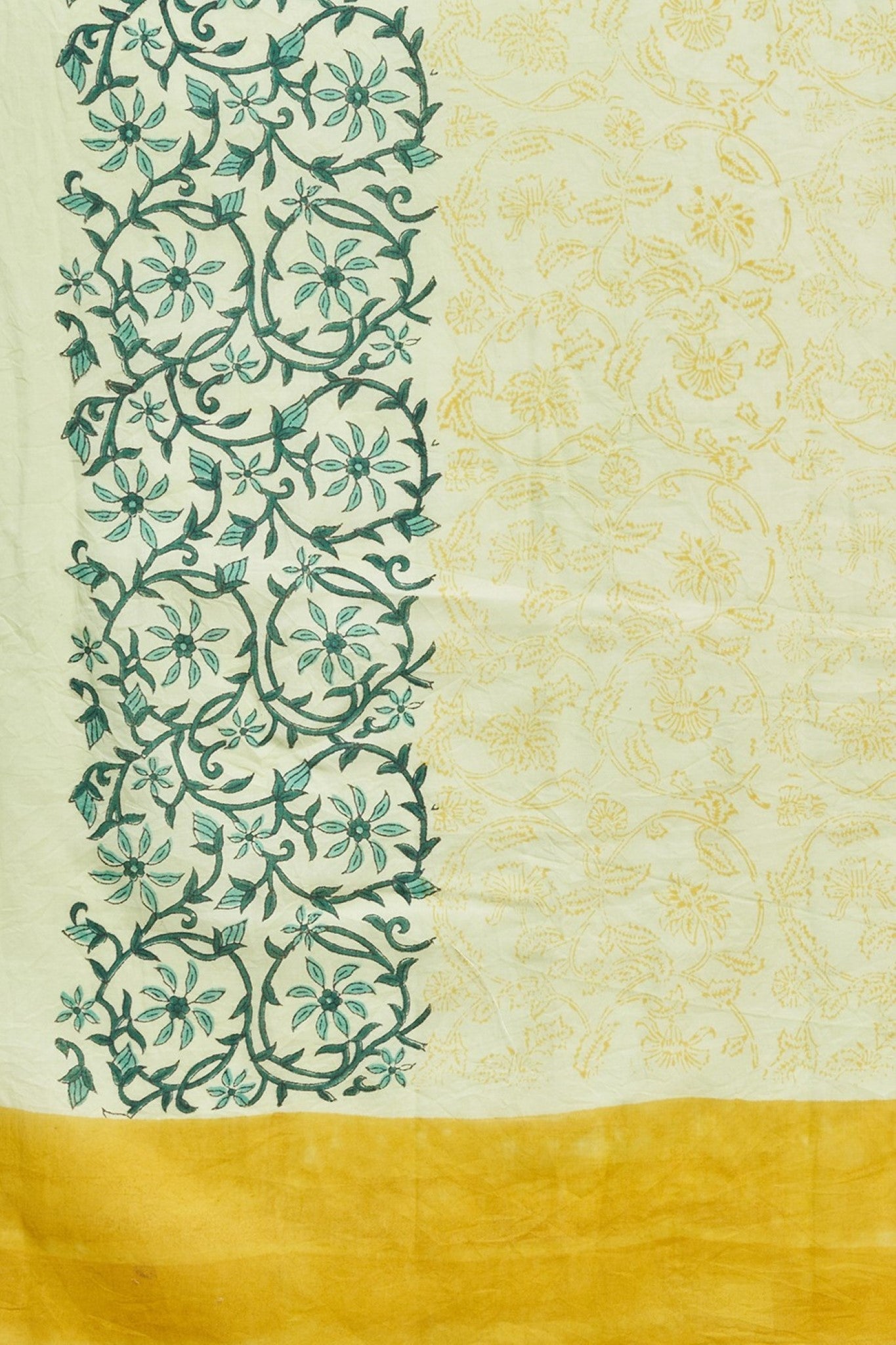 "Crape Myrtle Musterd" HANDBLOCK PRINT MUL COTTON SAREE - SootiSyahi