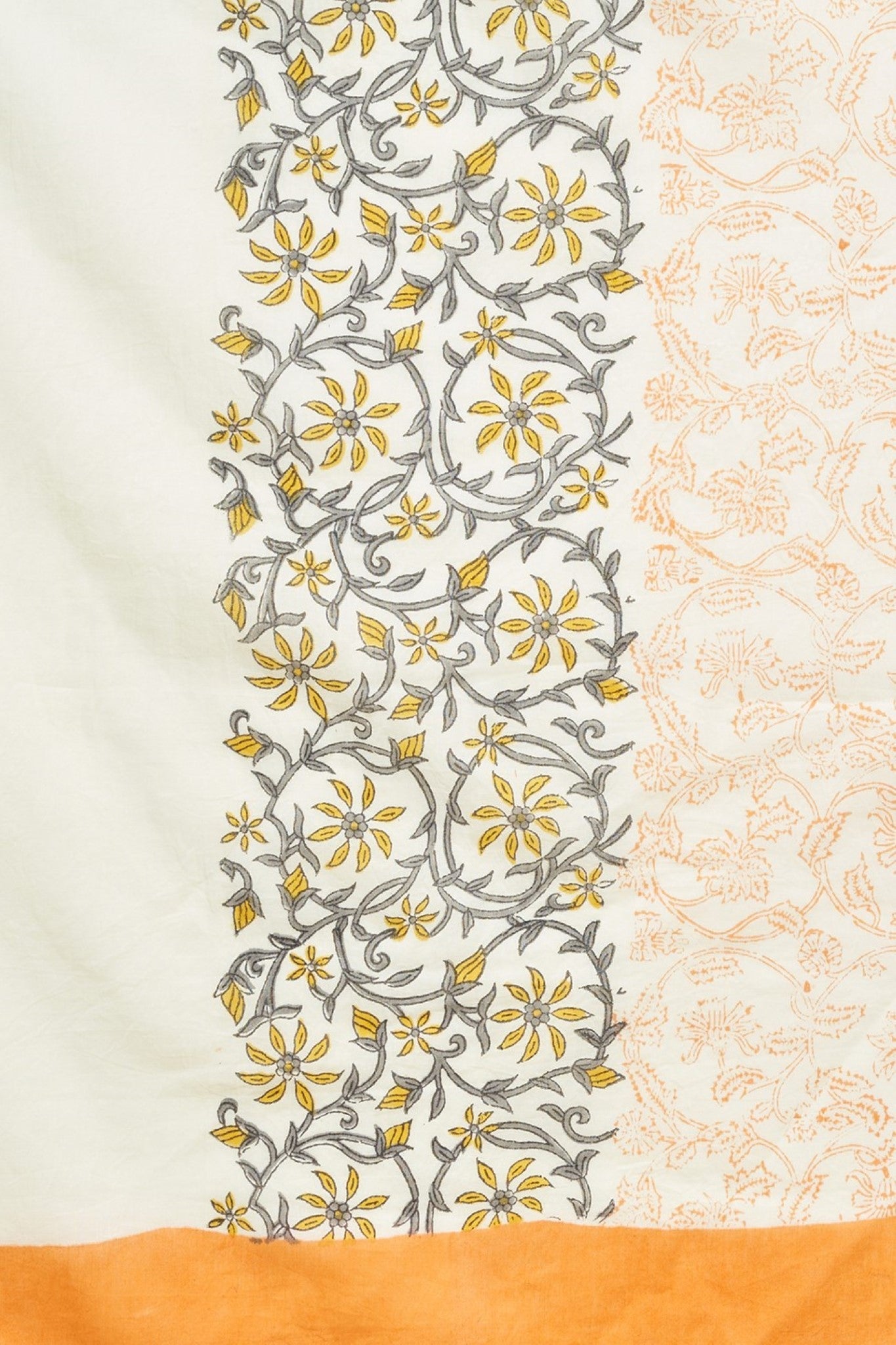 "Crape Myrtle Saffron" HANDBLOCK PRINT MUL COTTON SAREE - SootiSyahi