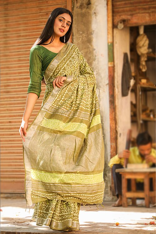 "CREDENCE" KASHISH DABU HANDBLOCK PRINT SLUB COTTON SAREE - SootiSyahi