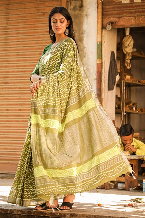 "CREDENCE" KASHISH DABU HANDBLOCK PRINT SLUB COTTON SAREE - SootiSyahi