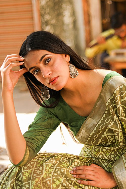 "CREDENCE" KASHISH DABU HANDBLOCK PRINT SLUB COTTON SAREE - SootiSyahi