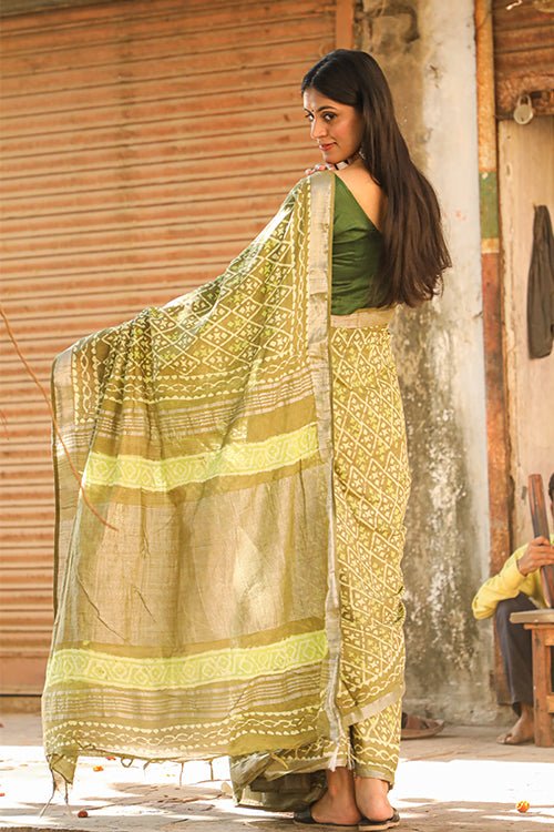 "CREDENCE" KASHISH DABU HANDBLOCK PRINT SLUB COTTON SAREE - SootiSyahi