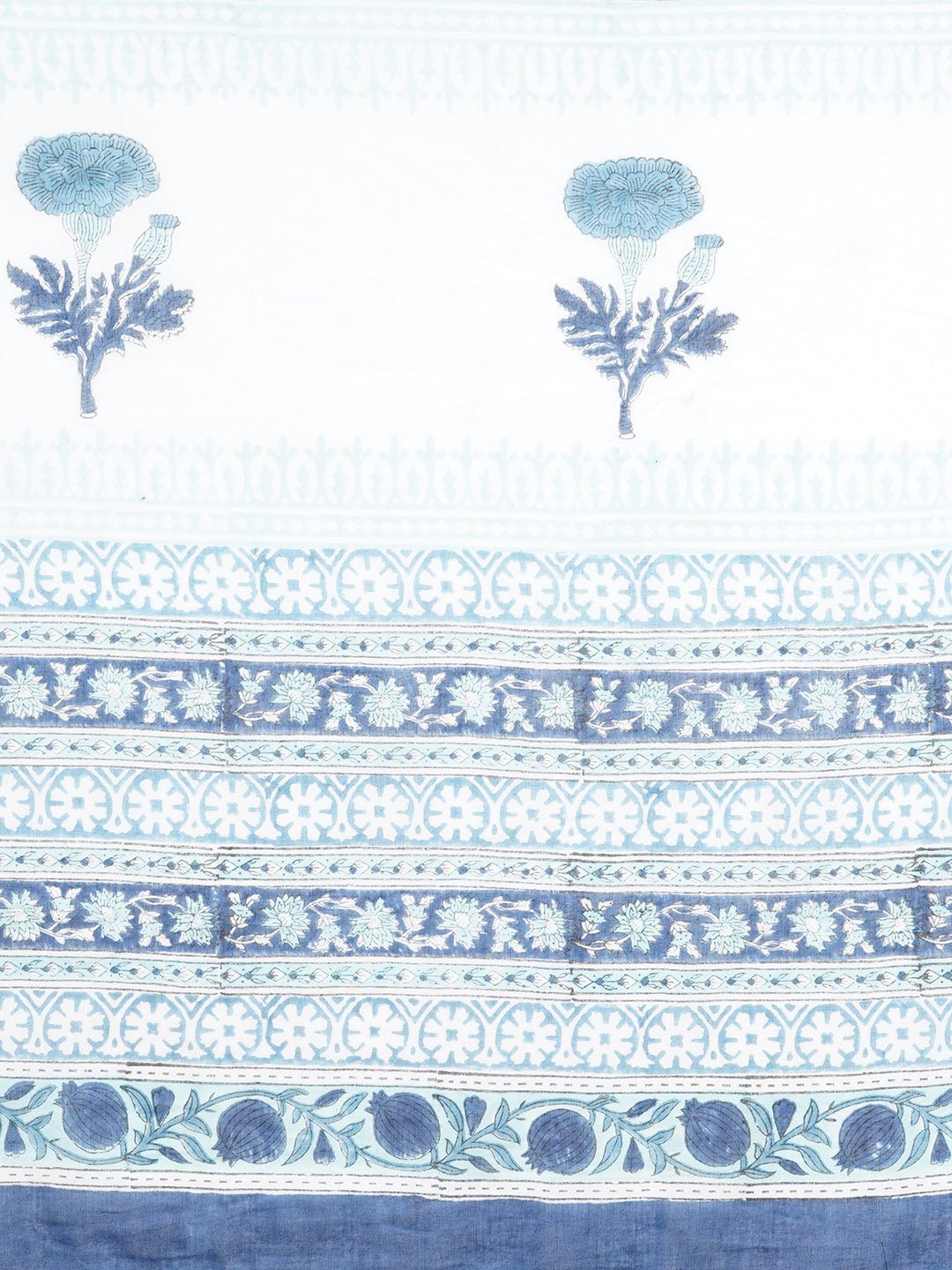 "Daffodil Blue" HANDBLOCK PRINT MUL COTTON SAREE - SootiSyahi