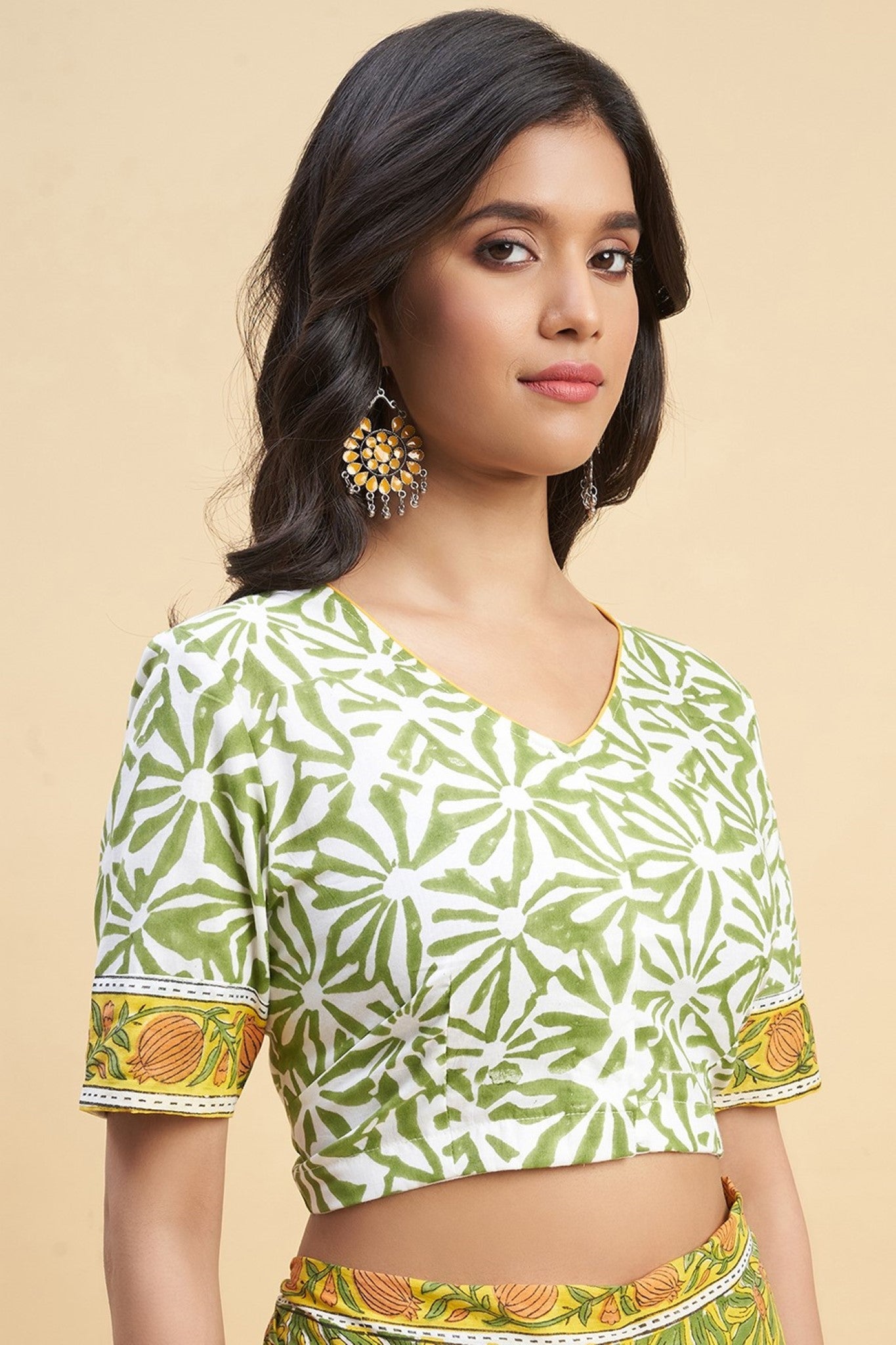 "Daffodil Green" HANDBLOCK PRINT MUL COTTON SAREE - SootiSyahi