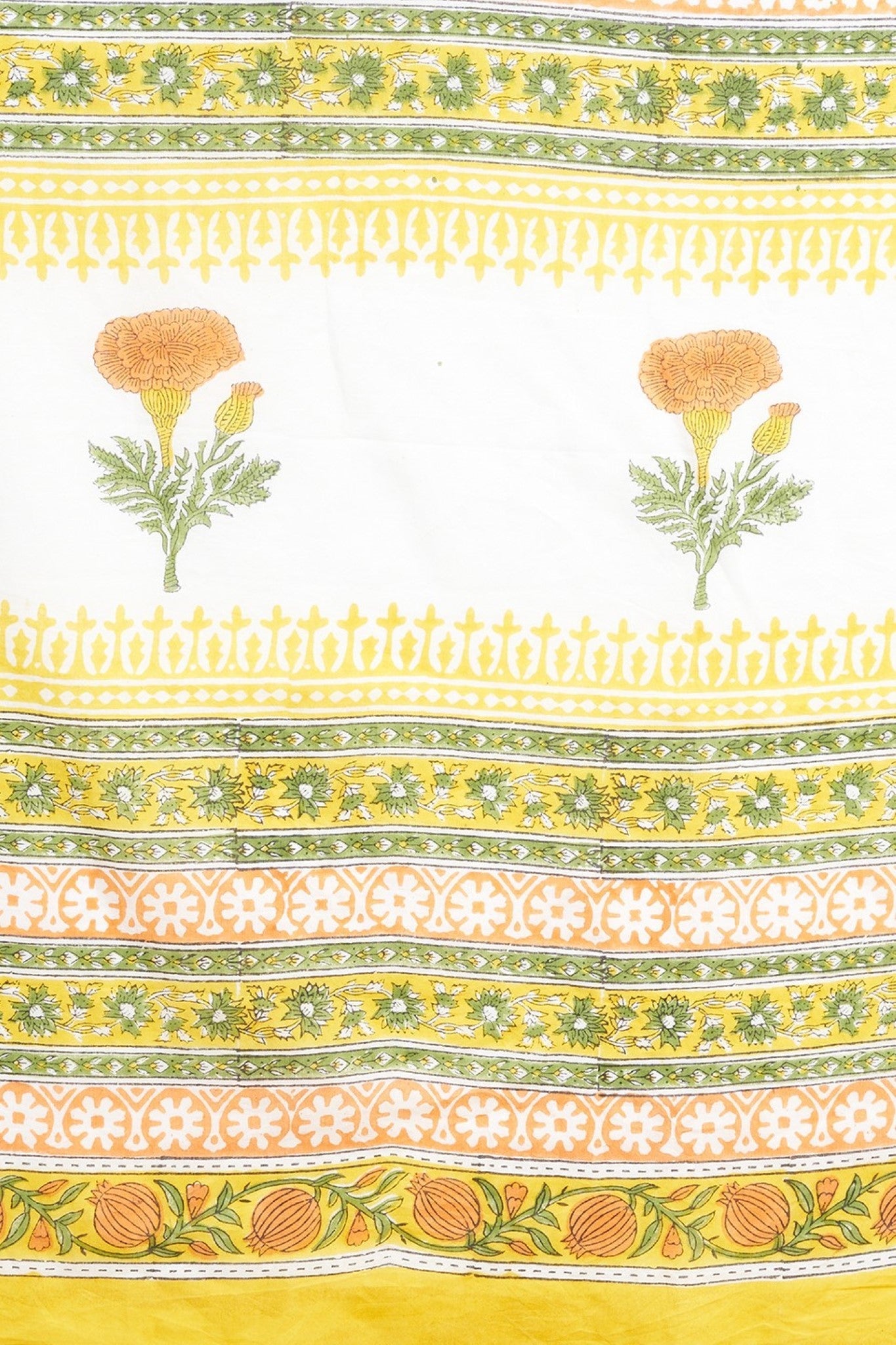 "Daffodil Green" HANDBLOCK PRINT MUL COTTON SAREE - SootiSyahi