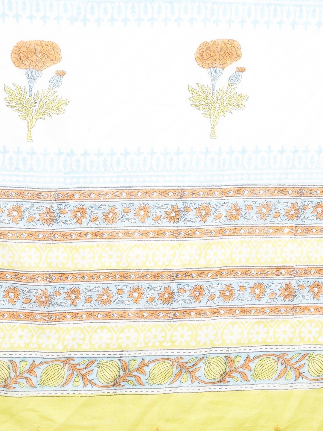 "Daffodil Yellow" HANDBLOCK PRINT MUL COTTON SAREE - SootiSyahi