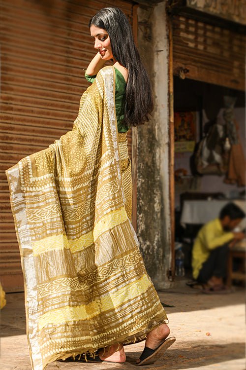 "DIGNITY" KASHISH DABU HANDBLOCK PRINT SLUB COTTON SAREE - SootiSyahi