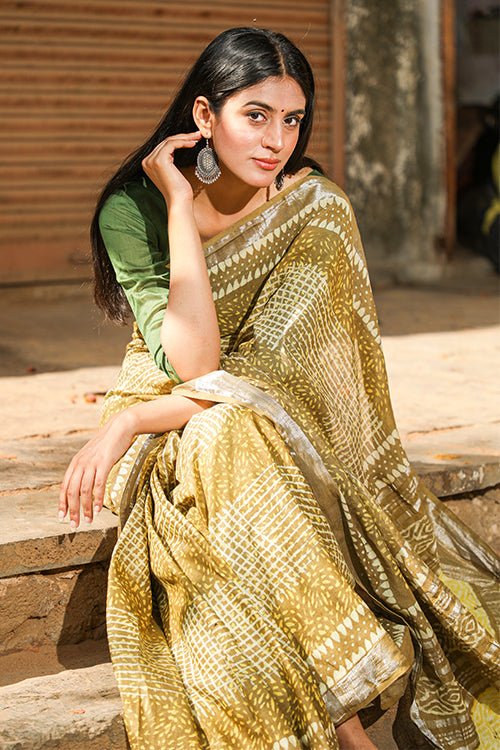 "DIGNITY" KASHISH DABU HANDBLOCK PRINT SLUB COTTON SAREE - SootiSyahi