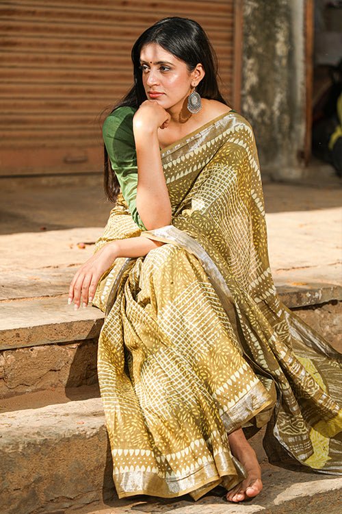 "DIGNITY" KASHISH DABU HANDBLOCK PRINT SLUB COTTON SAREE - SootiSyahi