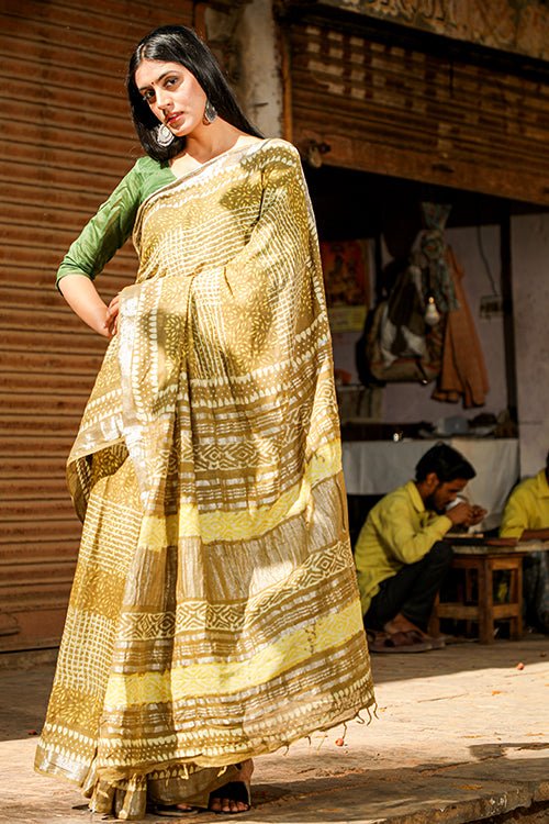 "DIGNITY" KASHISH DABU HANDBLOCK PRINT SLUB COTTON SAREE - SootiSyahi