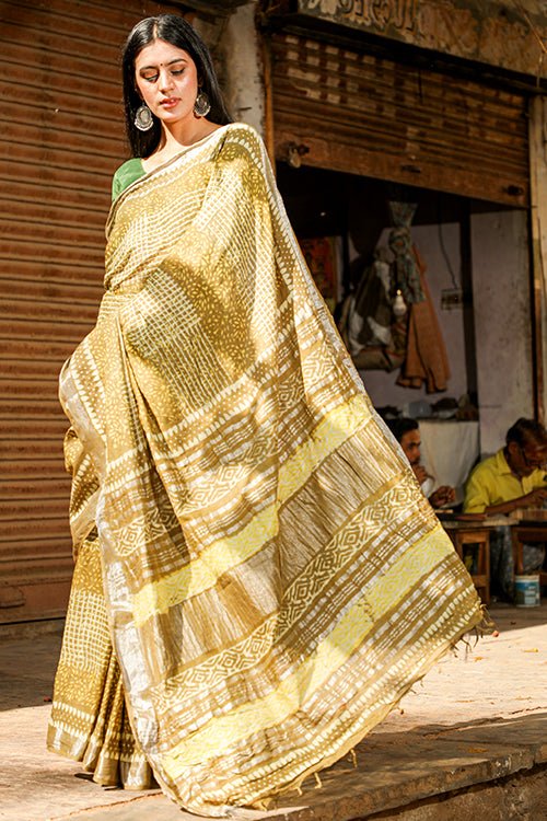 "DIGNITY" KASHISH DABU HANDBLOCK PRINT SLUB COTTON SAREE - SootiSyahi